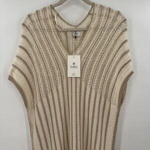 Floris Made in Italy Womens Swim Cover Up Cream Gold Metallic Knit Poncho Sz S/M